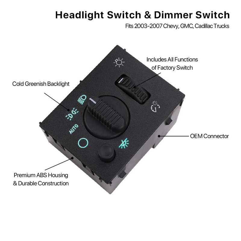 MNJWS Headlight Switch Headlamp Dimmer Switch - Compatible with 2003-2006 Chevy Silverado, Suburban, Tahoe, GMC Sierra, Yukon, Cadillac Escalade - Replace D1595G, 19381535, 15194803, 1S8489 - Image 5